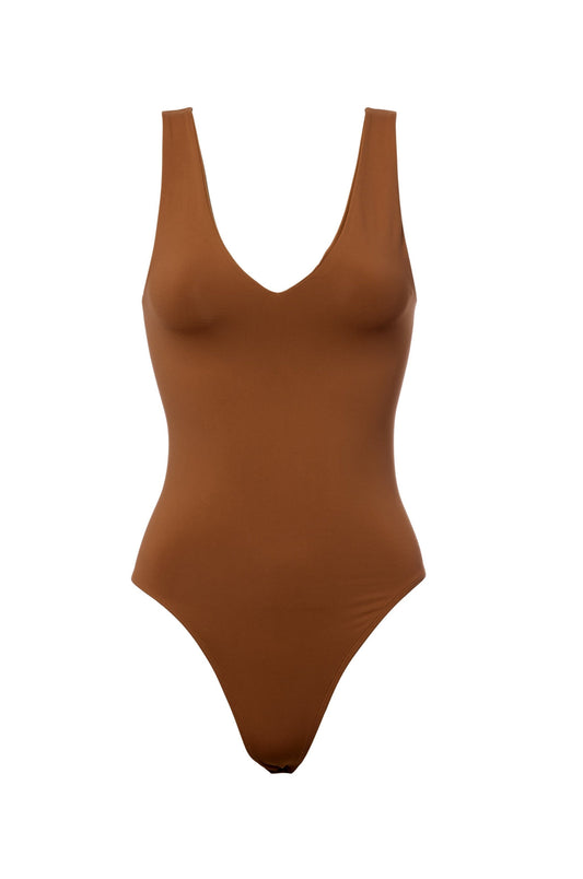 Seamless V-Neck Bodysuit | DARK MOCHA