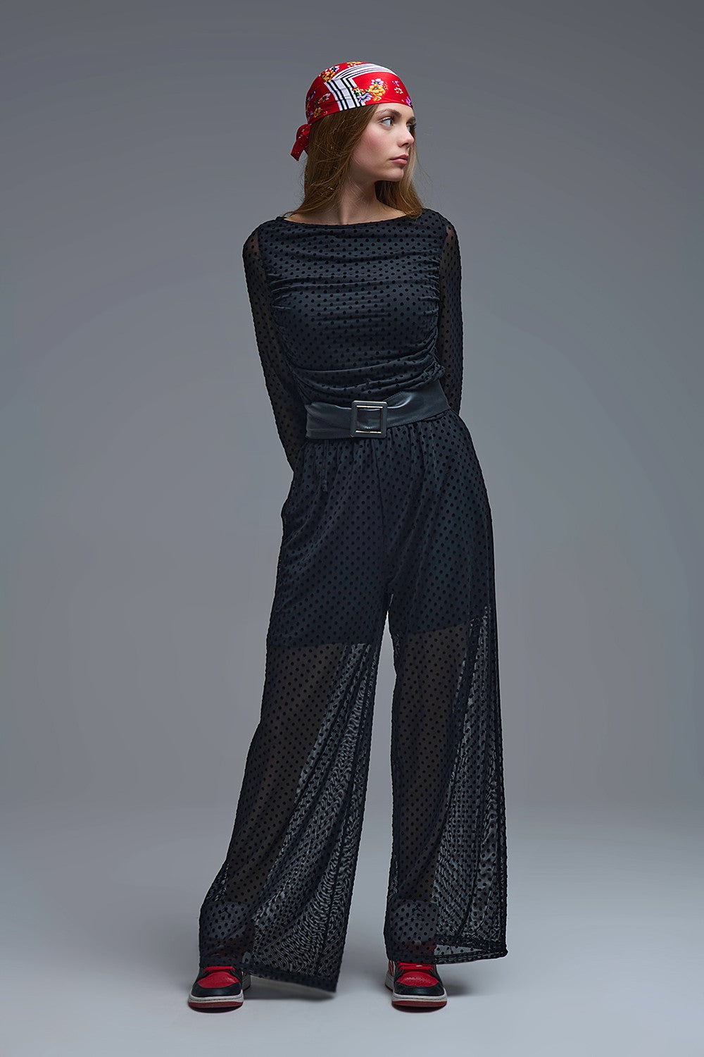 Chic Sheer Polka Dot Pant | BLACK