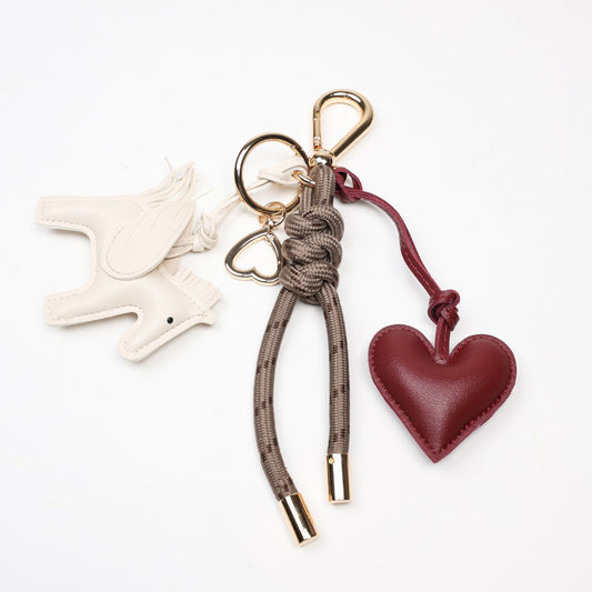 KEY CHAIN MOCHA WITH CHARMS | WHITE FLYING HORSE AND BURGUNDY HEART