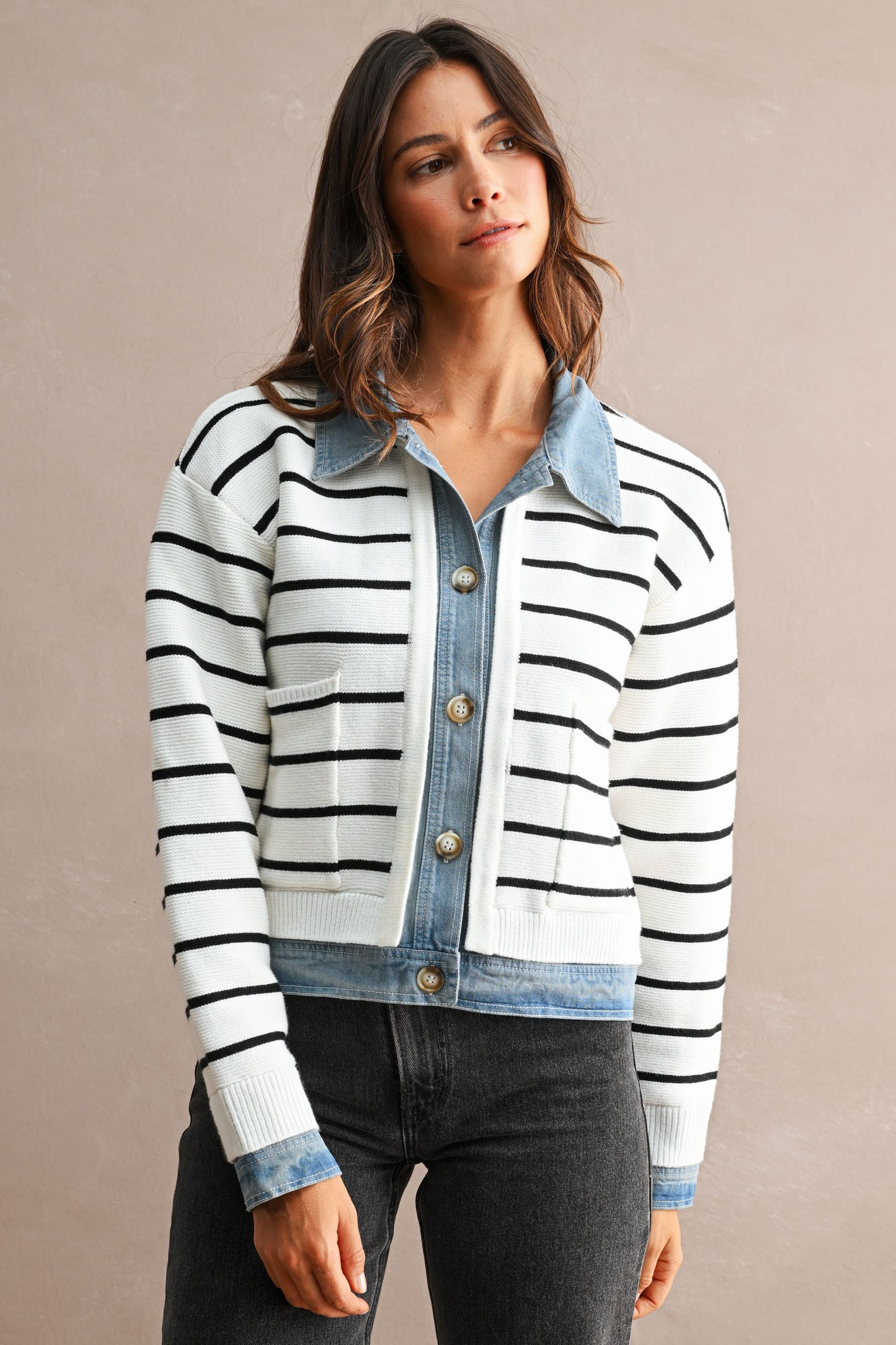 Denim Trim Striped Jacket | CREAM