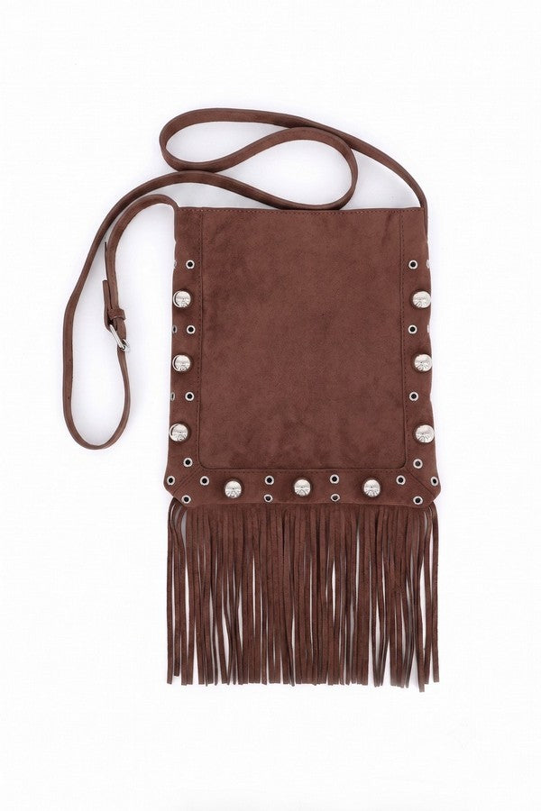 Vintage Brown Faux Suede Fringe Crossbody Bag | ESPRESSO