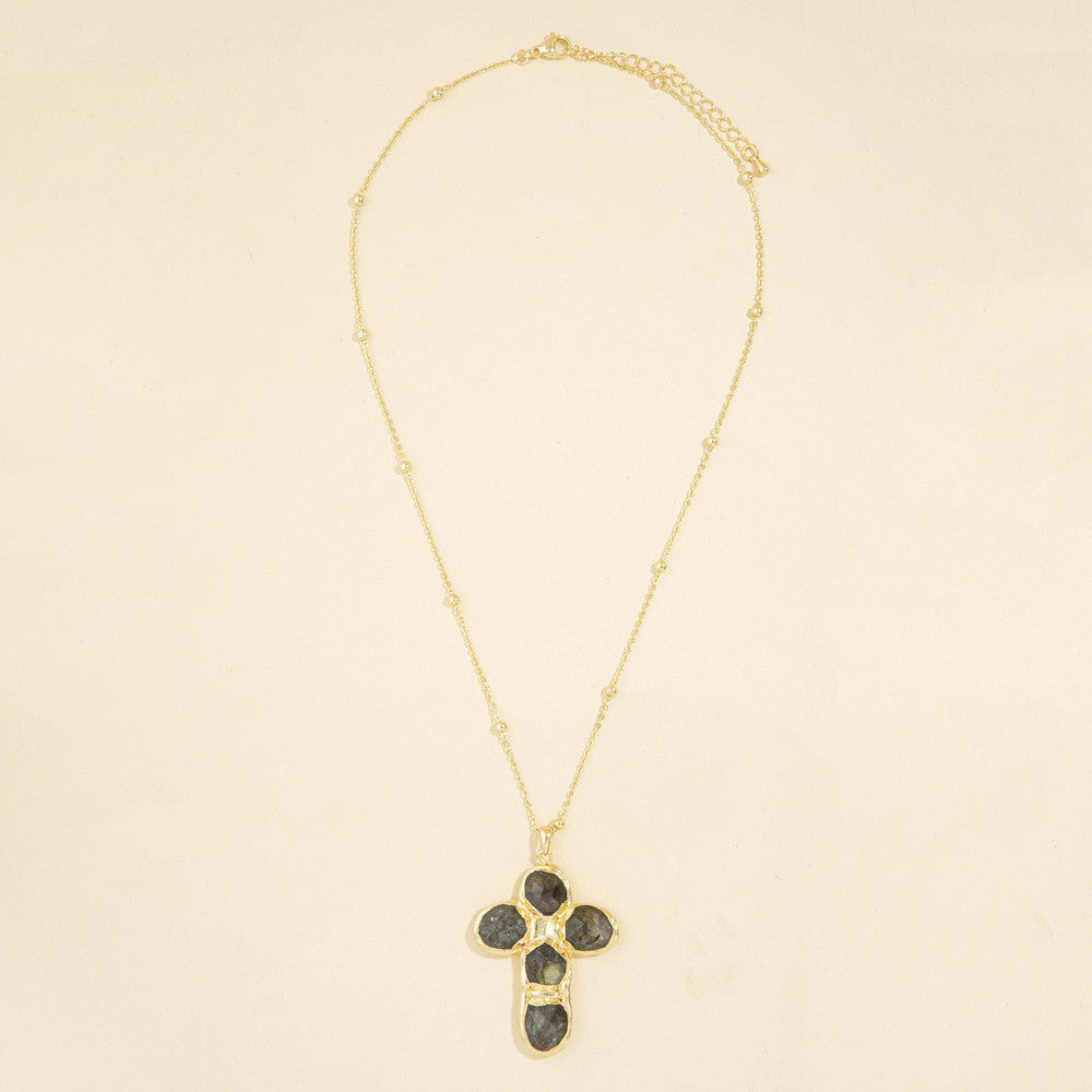Semi Precious Stone Cross Pendant Necklace | VARIEDAD