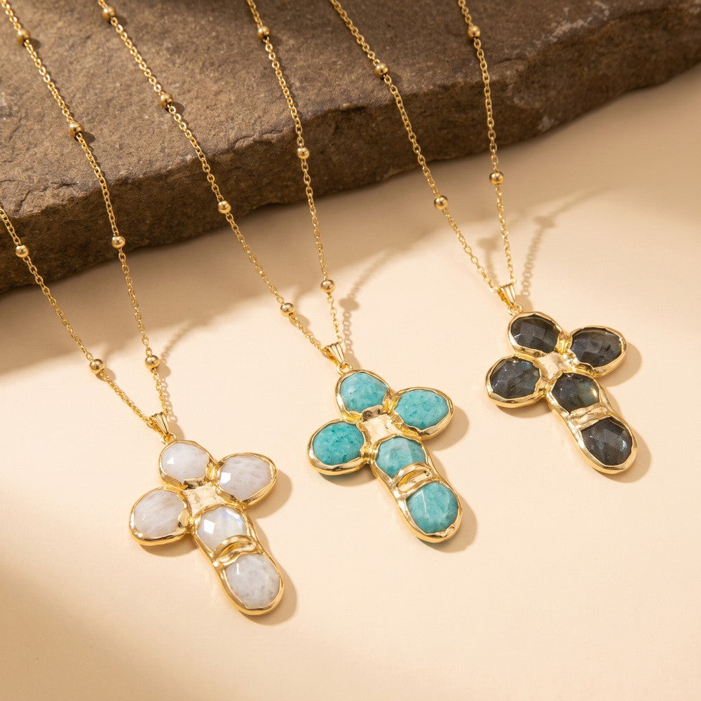 Semi Precious Stone Cross Pendant Necklace | VARIEDAD