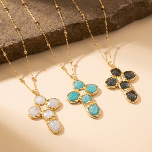Semi Precious Stone Cross Pendant Necklace | VARIEDAD