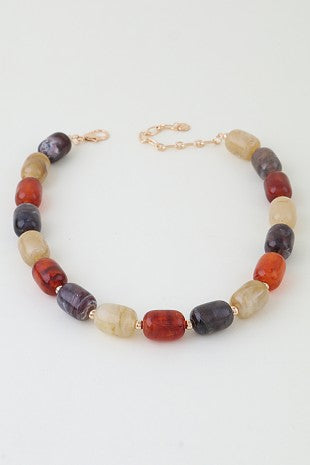 Multi Marble Stone Necklace | BROWN