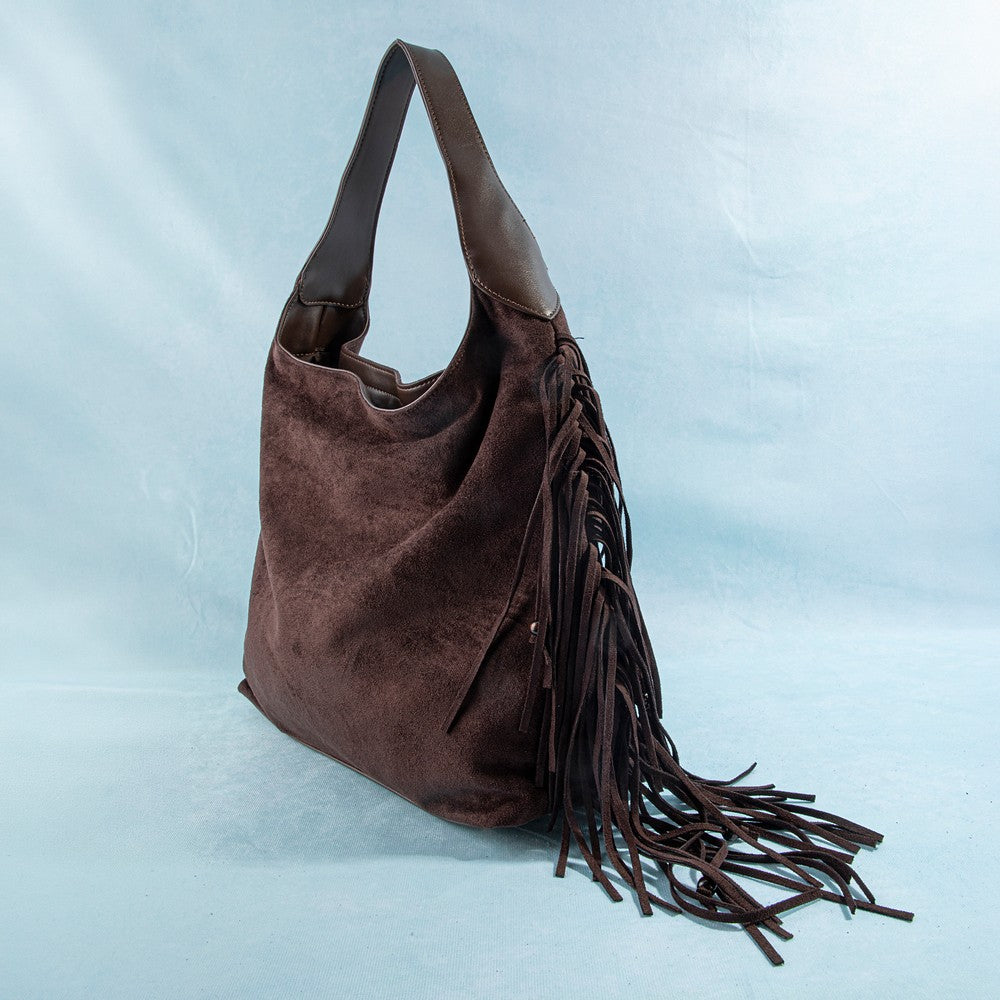 Suede Fringe Shoulder Bag | CHOCOLATE