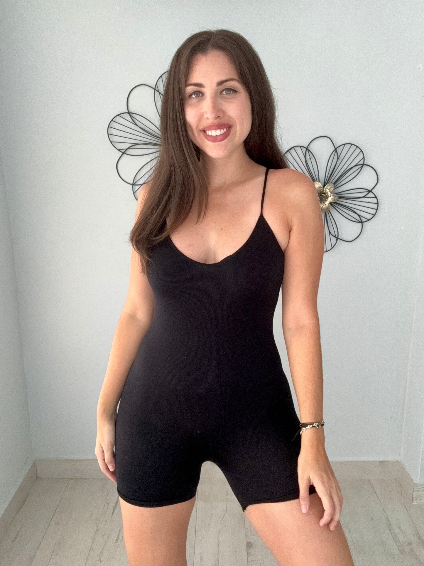 Round Neck Basic Romper | BLACK