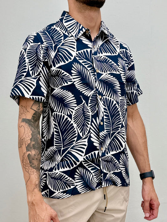 Navy Tropical Button Down Shirt