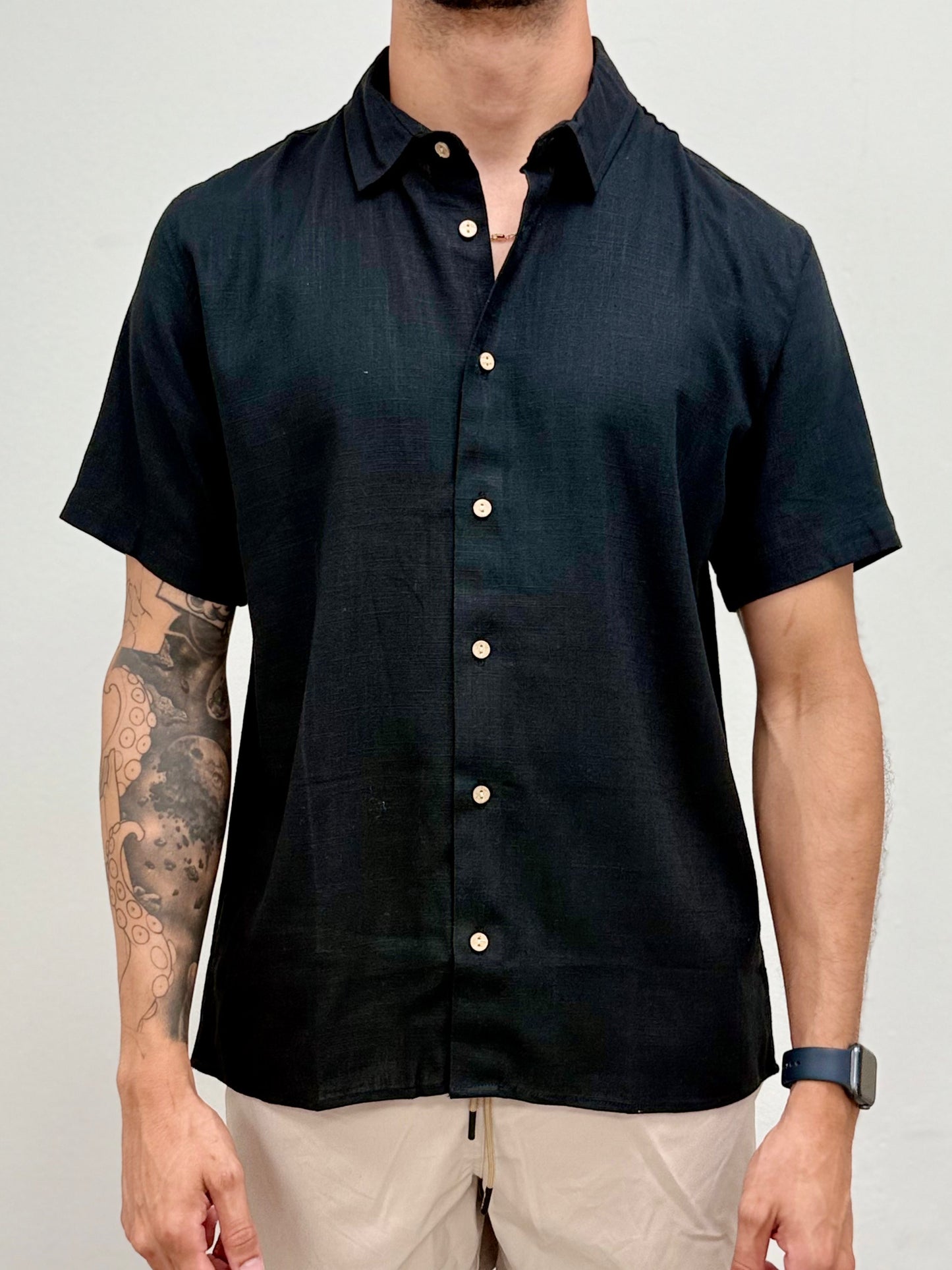 Black Linen Button Down Shirt