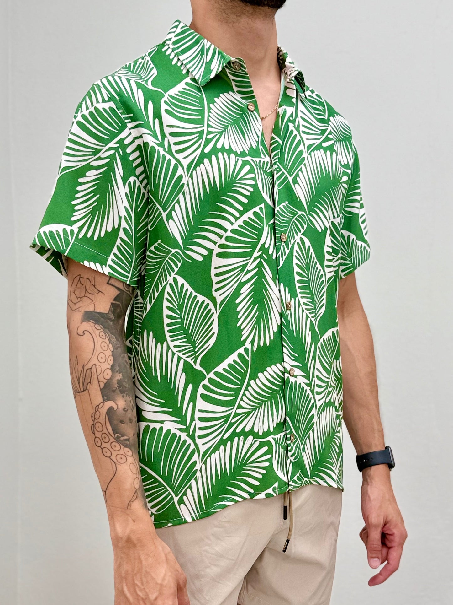 Green Tropical Button Down Shirt