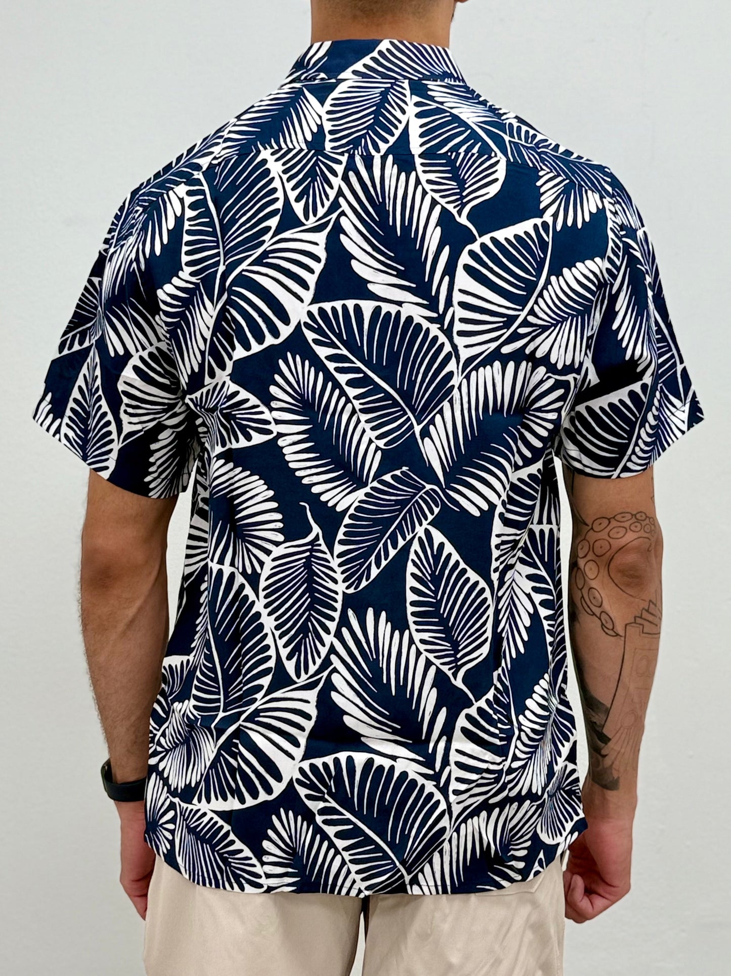 Navy Tropical Button Down Shirt