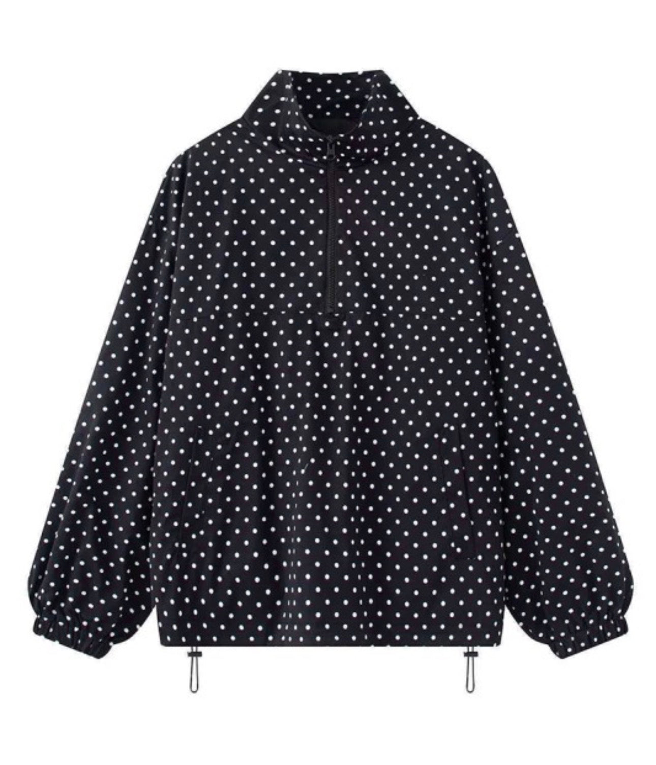 Black Polka Dot Half Zipper Jacket