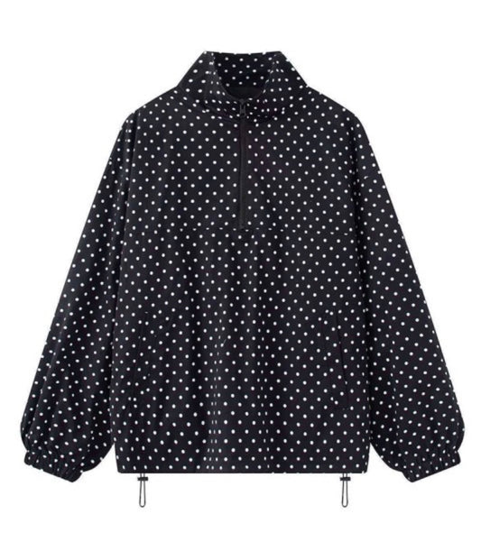 Black Polka Dot Half Zipper Jacket