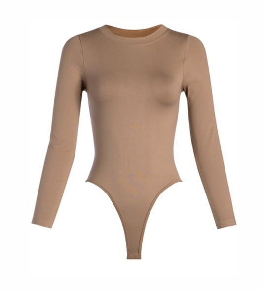 Smooth Crewneck Long Sleeve Bodysuit | MOCHA