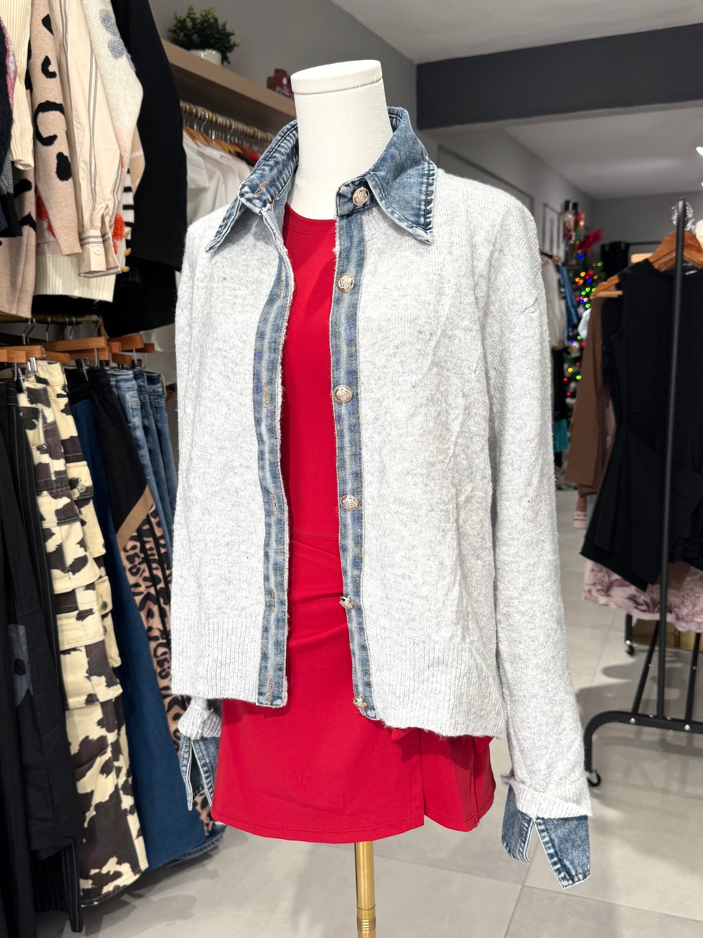 PRE ORDER | Denim Trim Jacket | LIGHT GREY