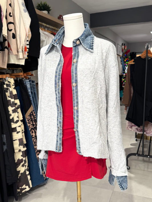 PRE ORDER | Denim Trim Jacket | LIGHT GREY