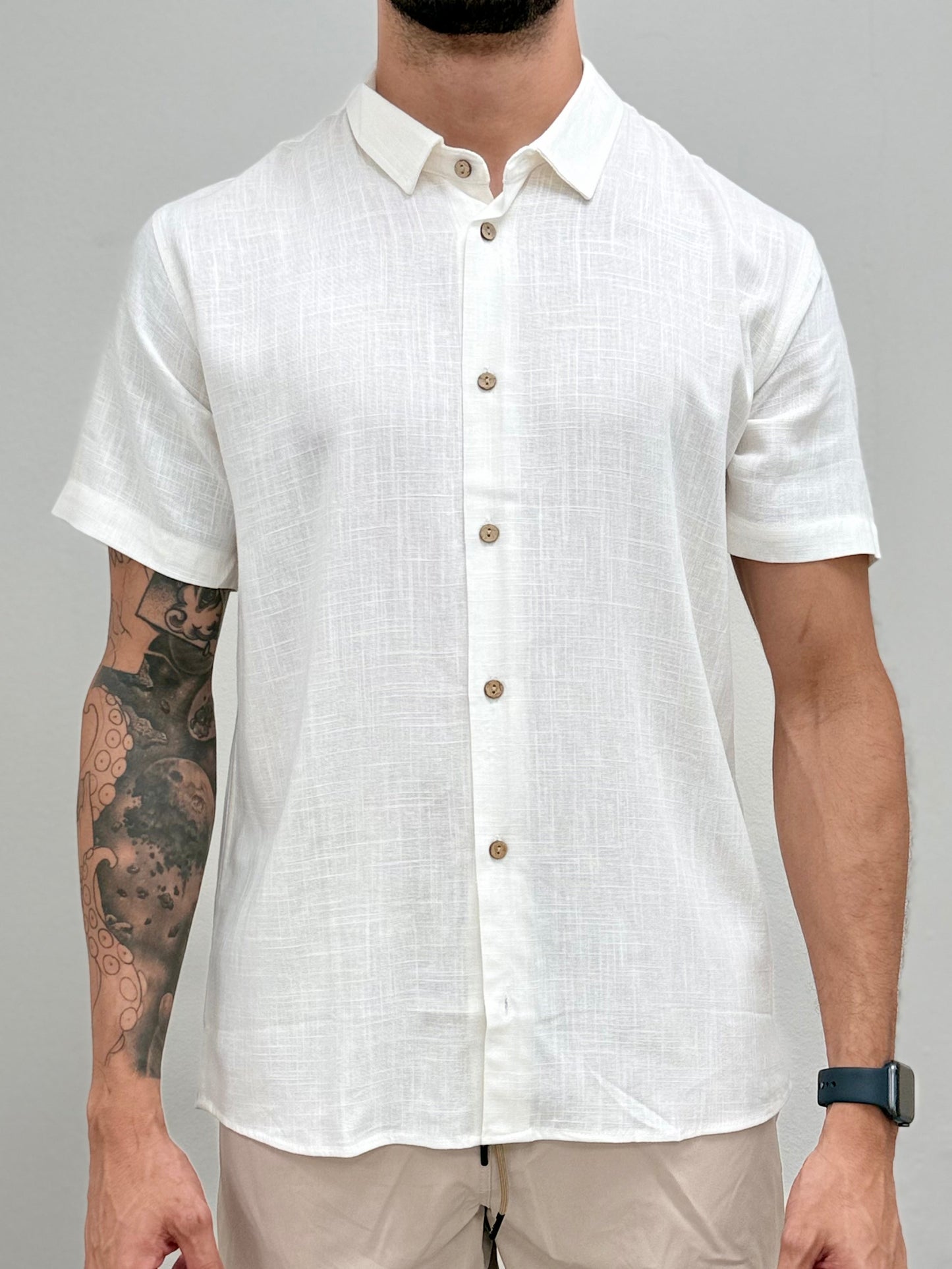 White Linen Button Down Shirt