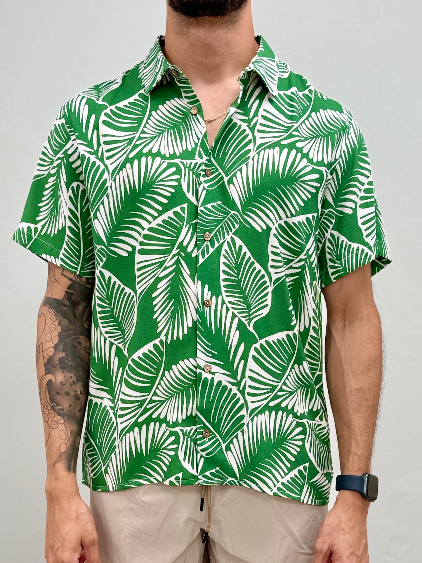 Green Tropical Button Down Shirt