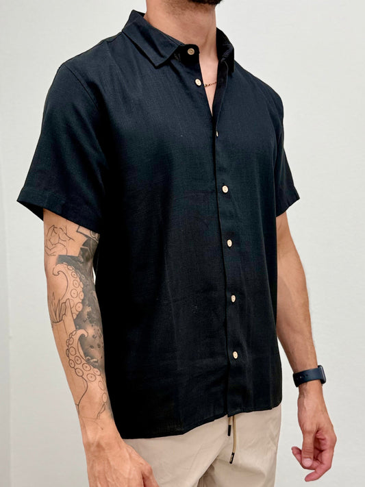 Black Linen Button Down Shirt