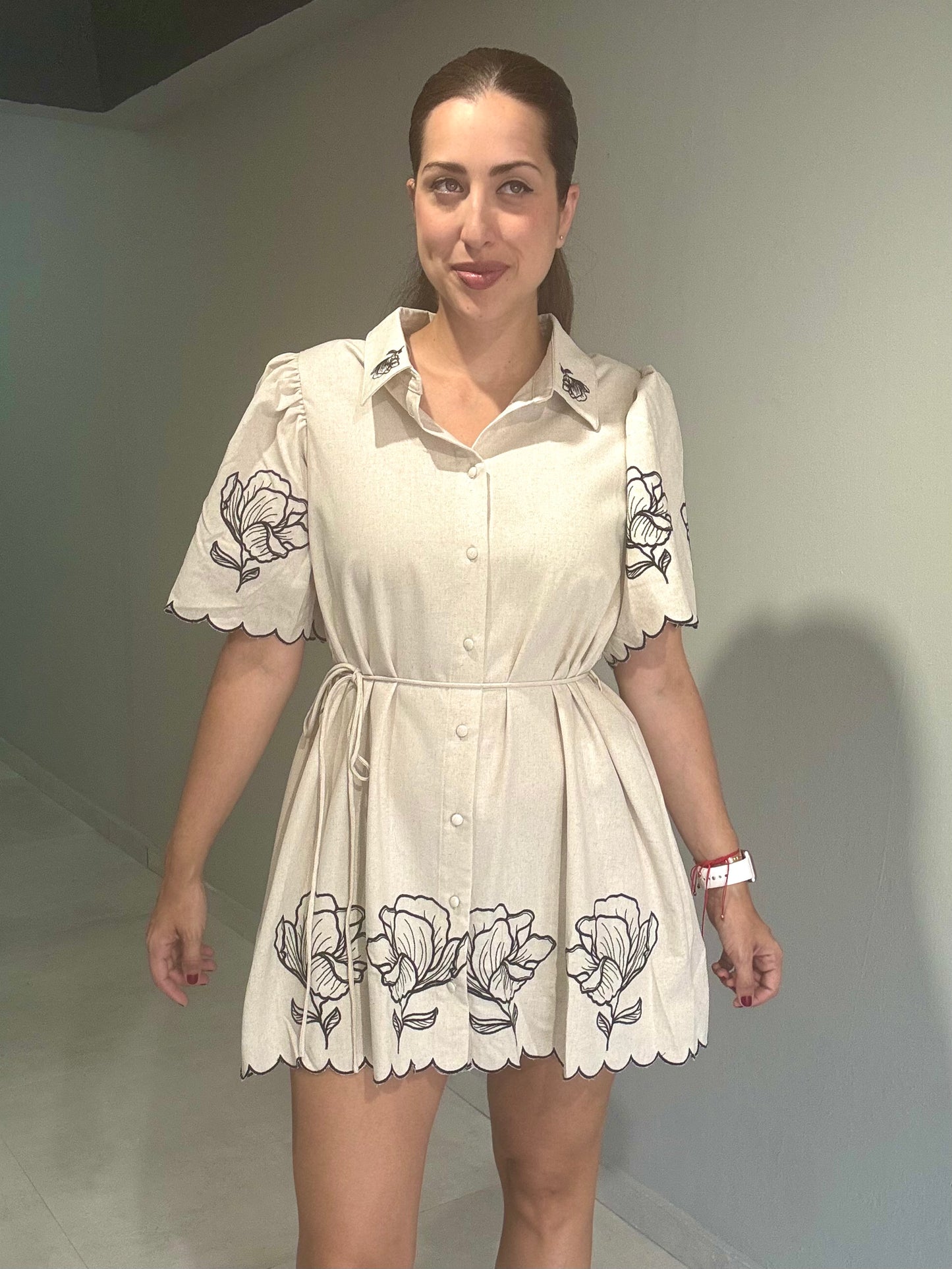 Floral Detail Neutral Dress