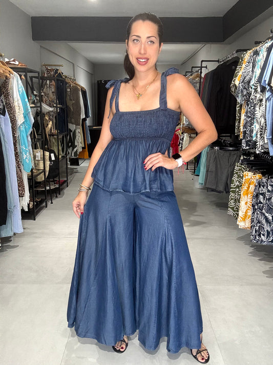 Denim Tencel Palazzo Pant