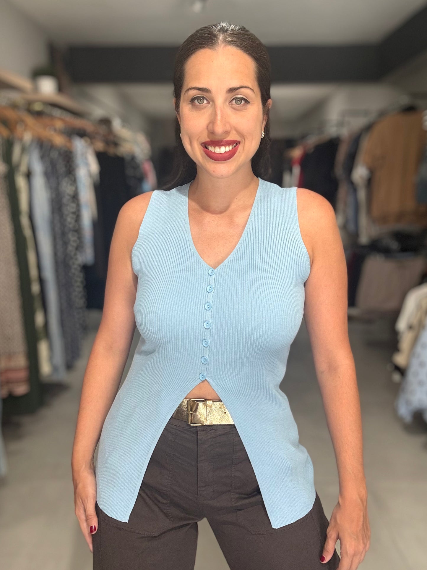 Sky Blue Knit Blouse