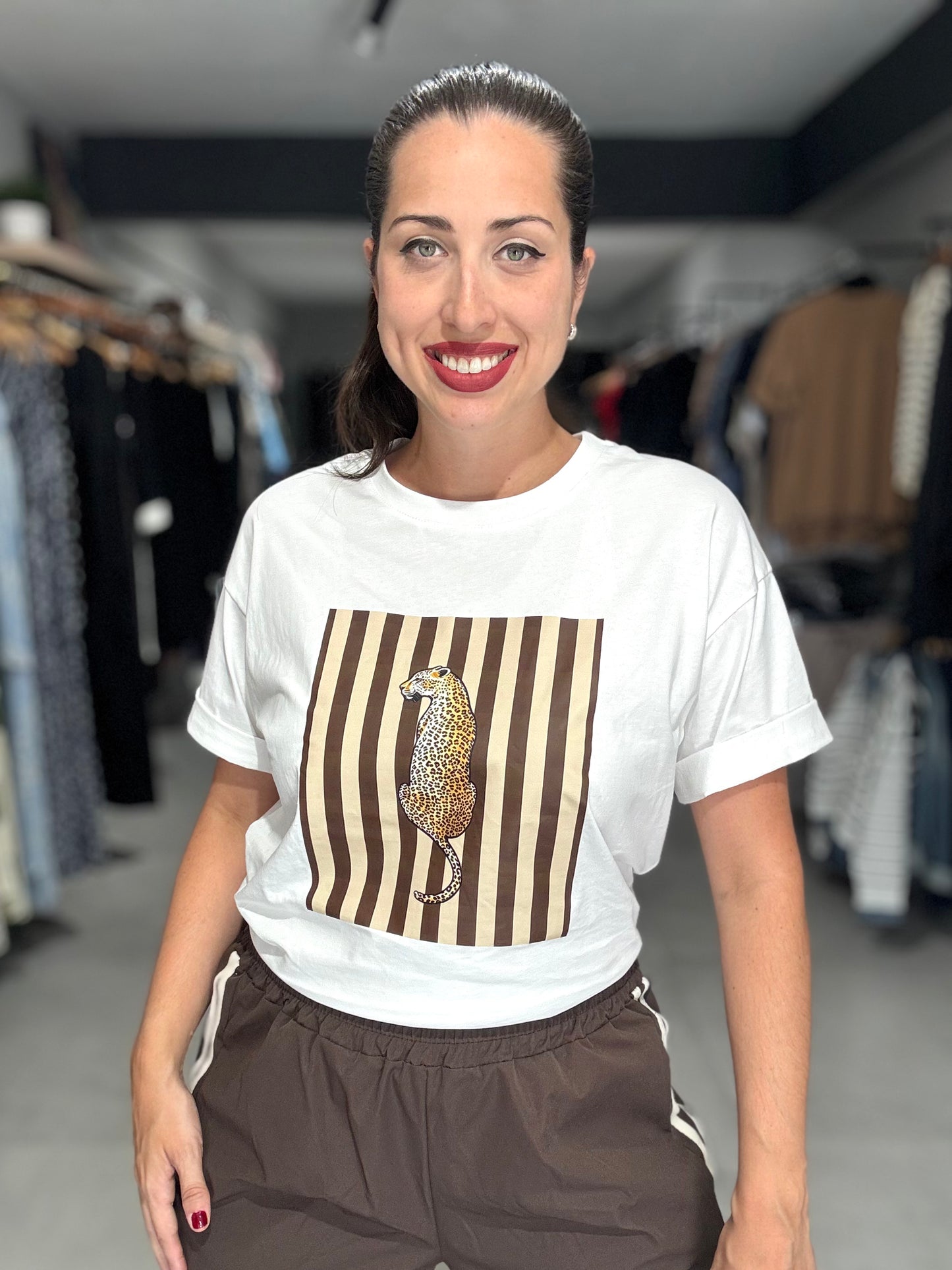 Leopard Stripes Tee | CHOCOLATE