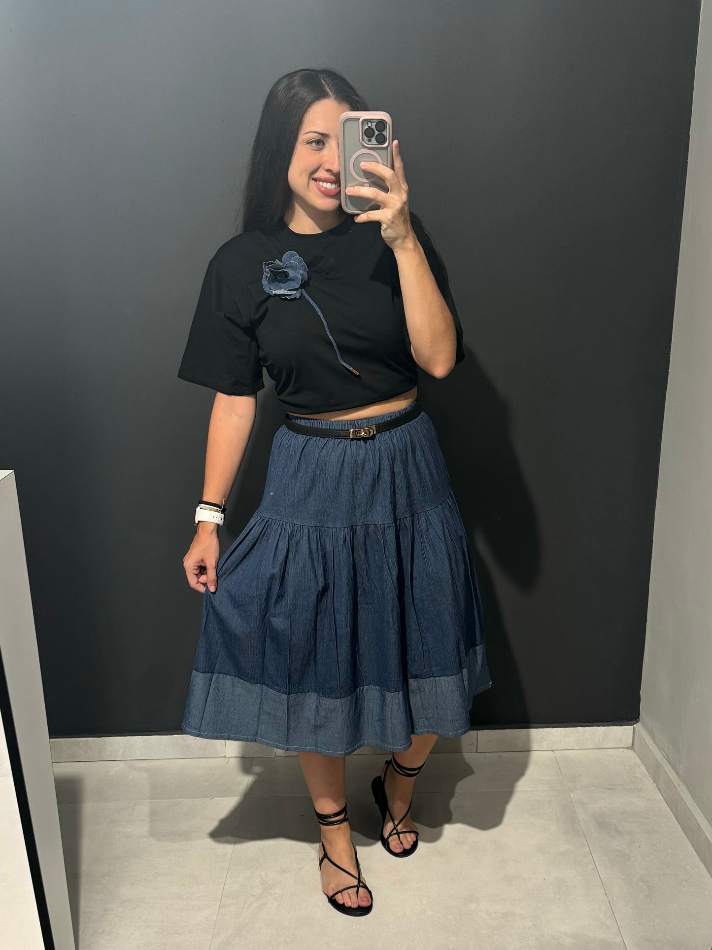 Denim Midi Skirt | DARK DENIM