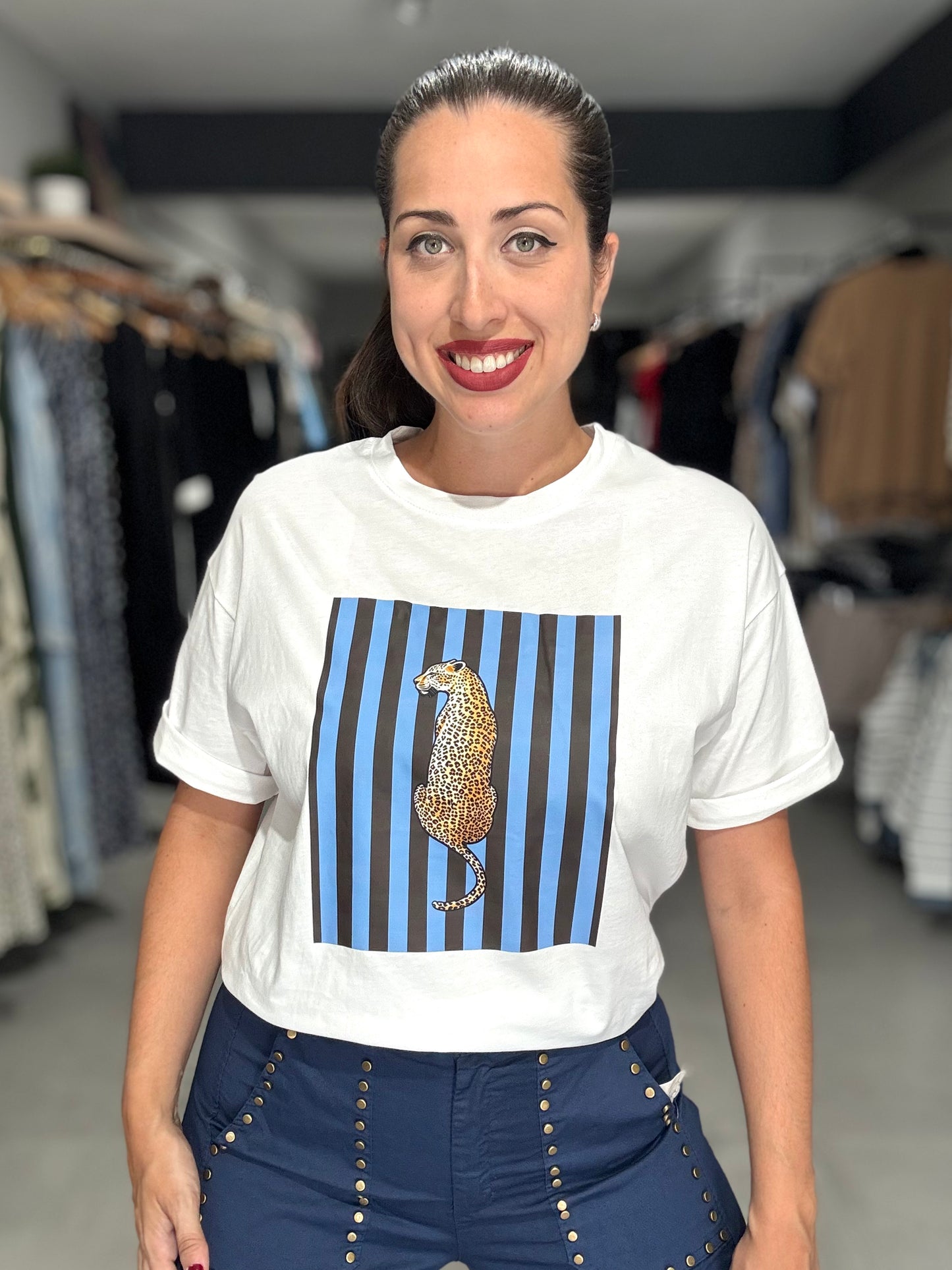 Leopard Stripes Tee | ROYAL BLUE