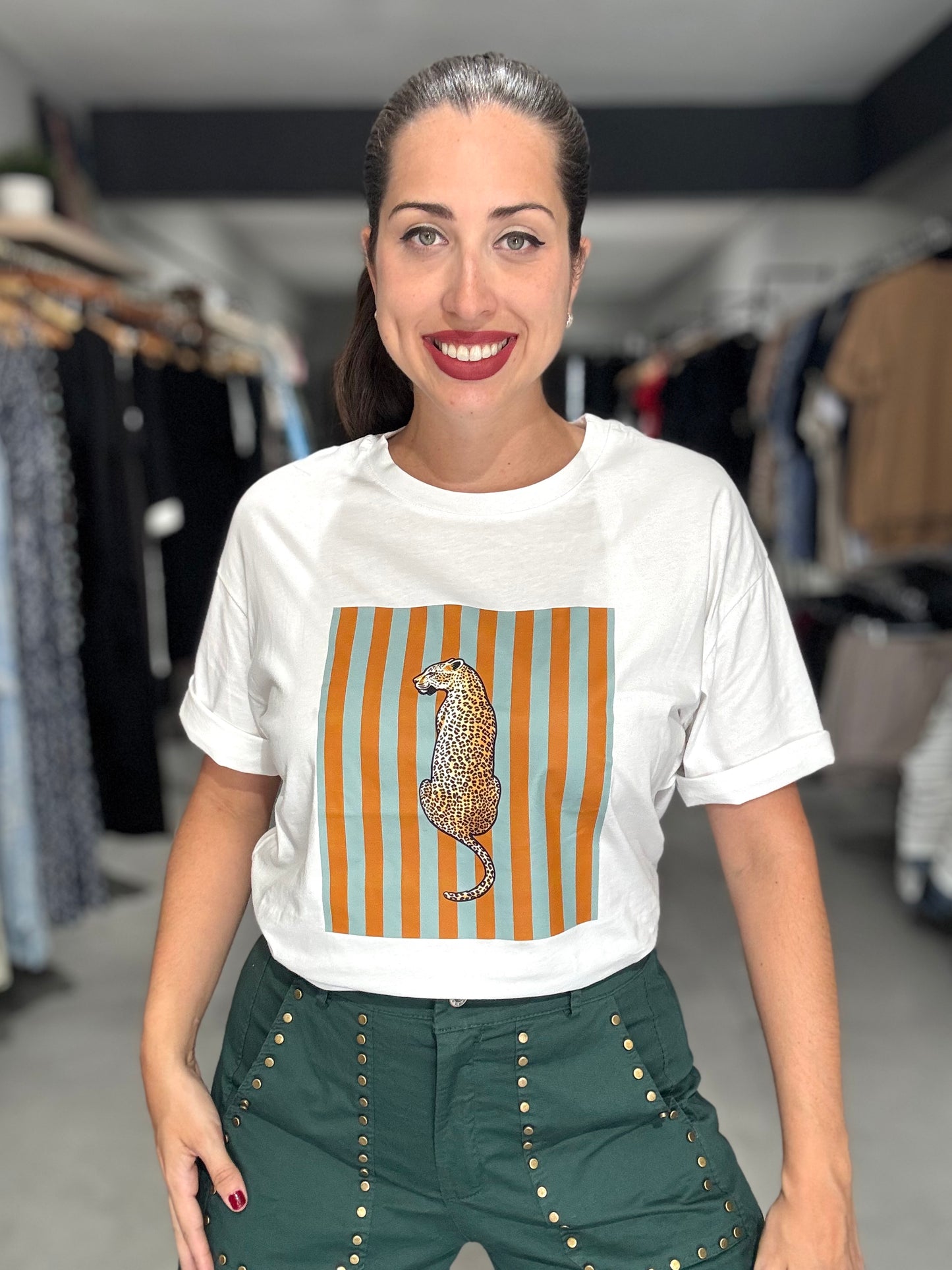 Leopard Stripes Tee | ORANGE