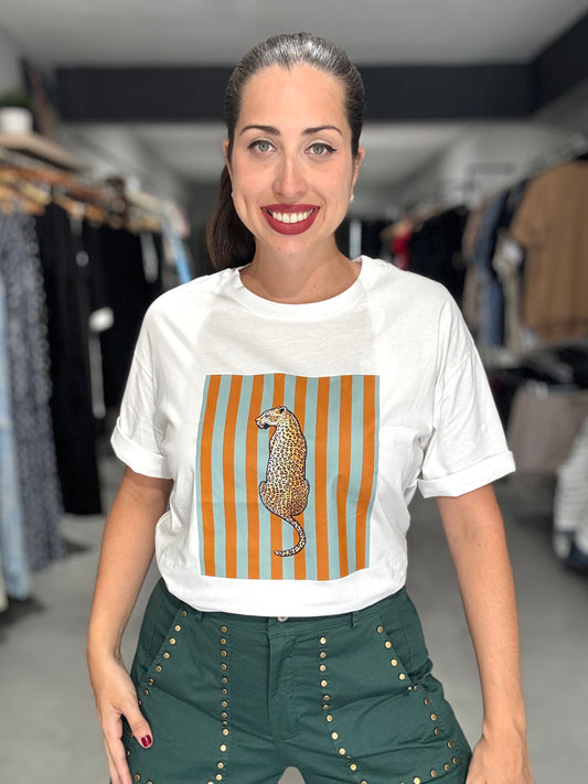 Leopard Stripes Tee | ORANGE