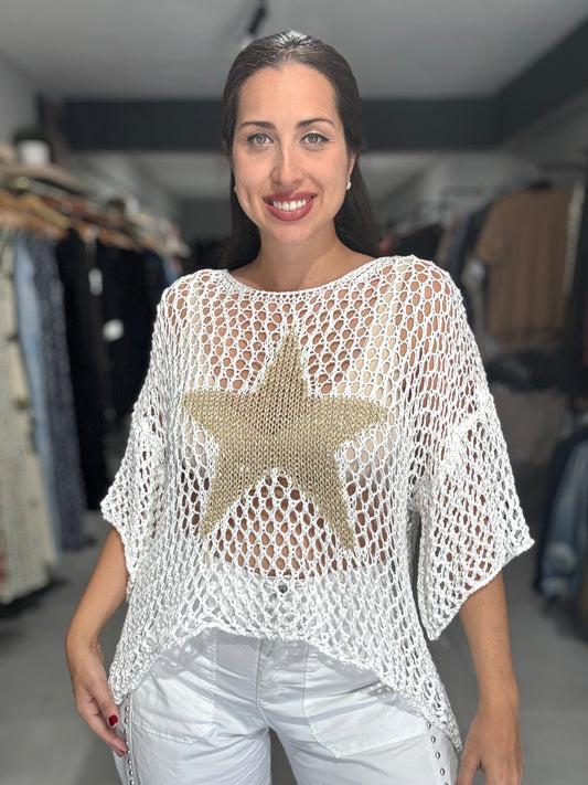 Star Crochet Tunic Blouse | WHITE