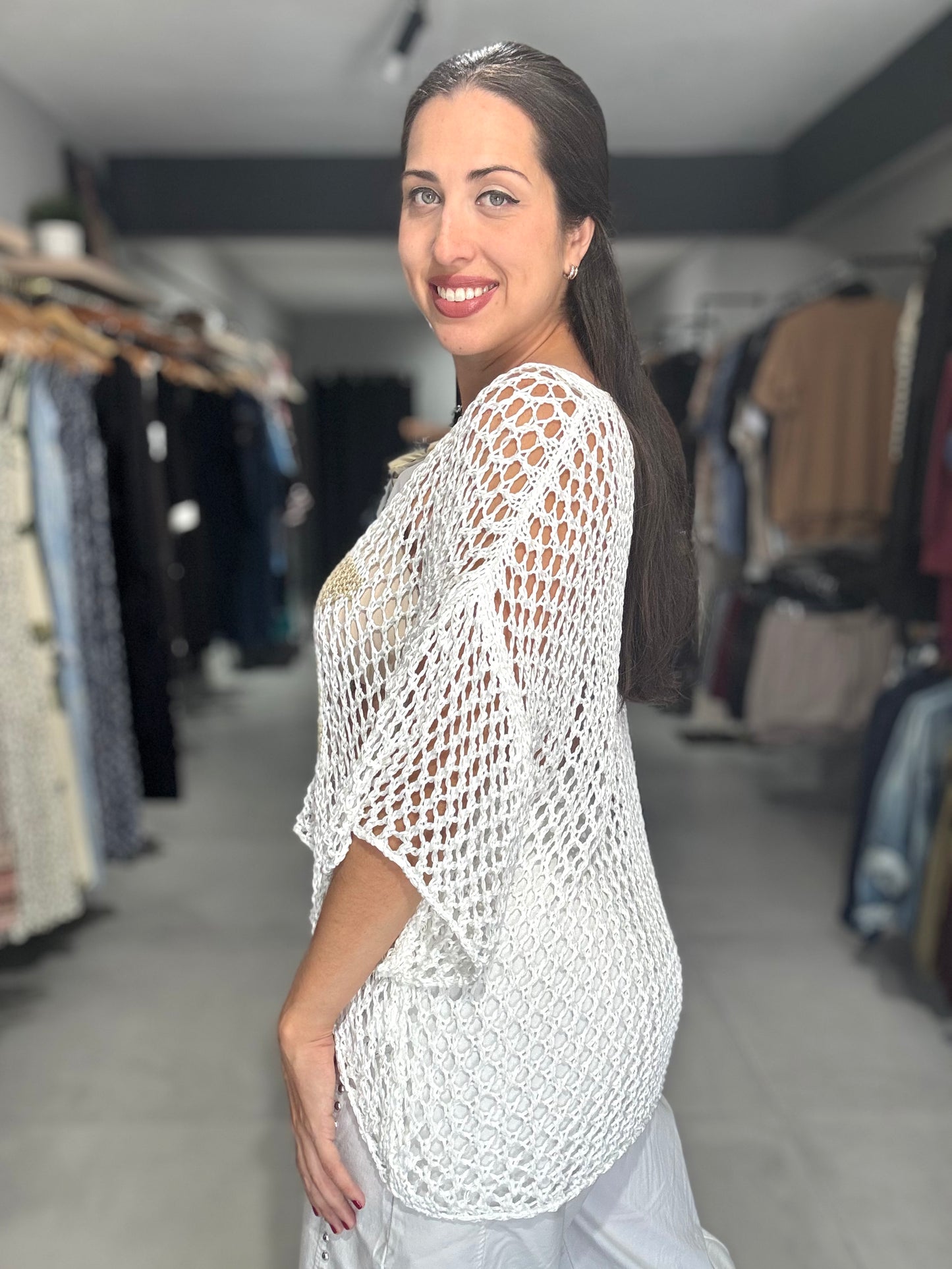 Star Crochet Tunic Blouse | WHITE