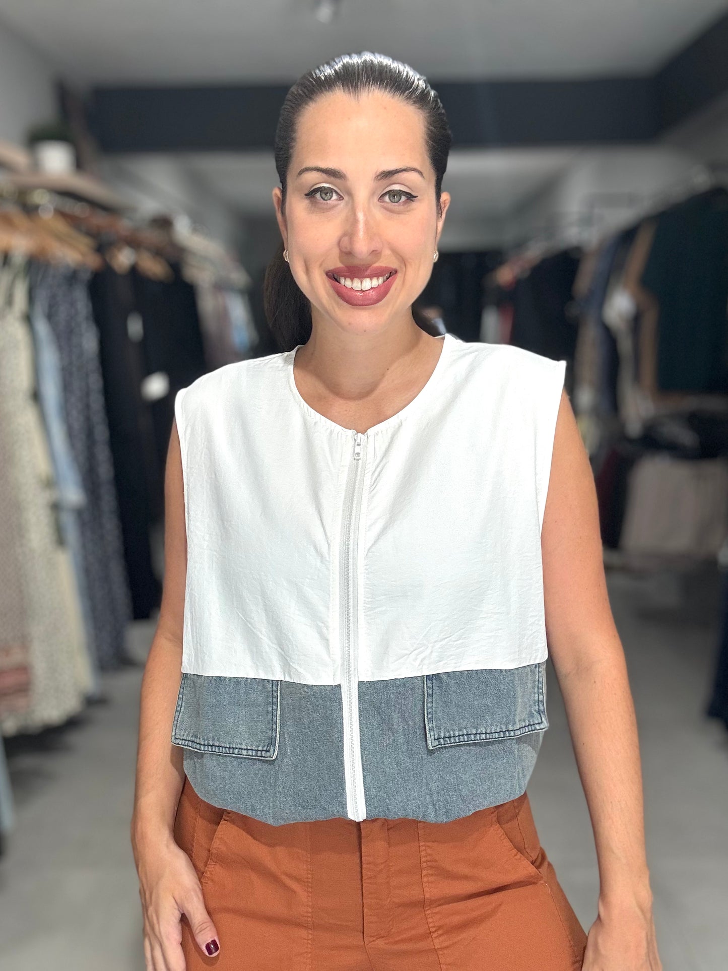 Half Denim Vest | WHITE