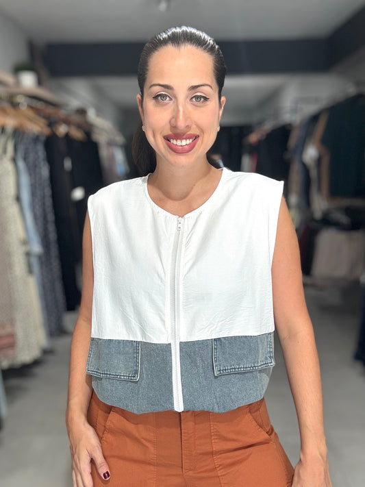 Half Denim Vest | WHITE