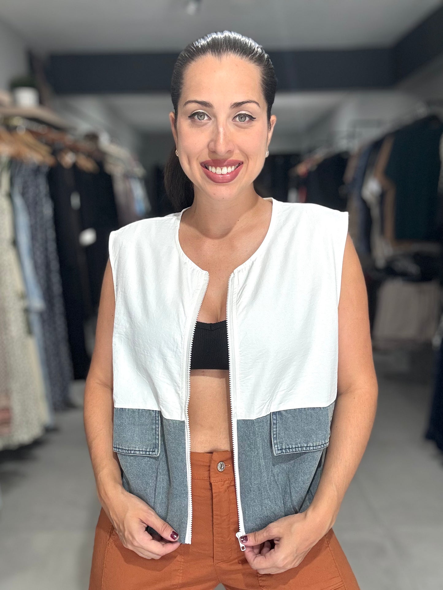 Half Denim Vest | WHITE