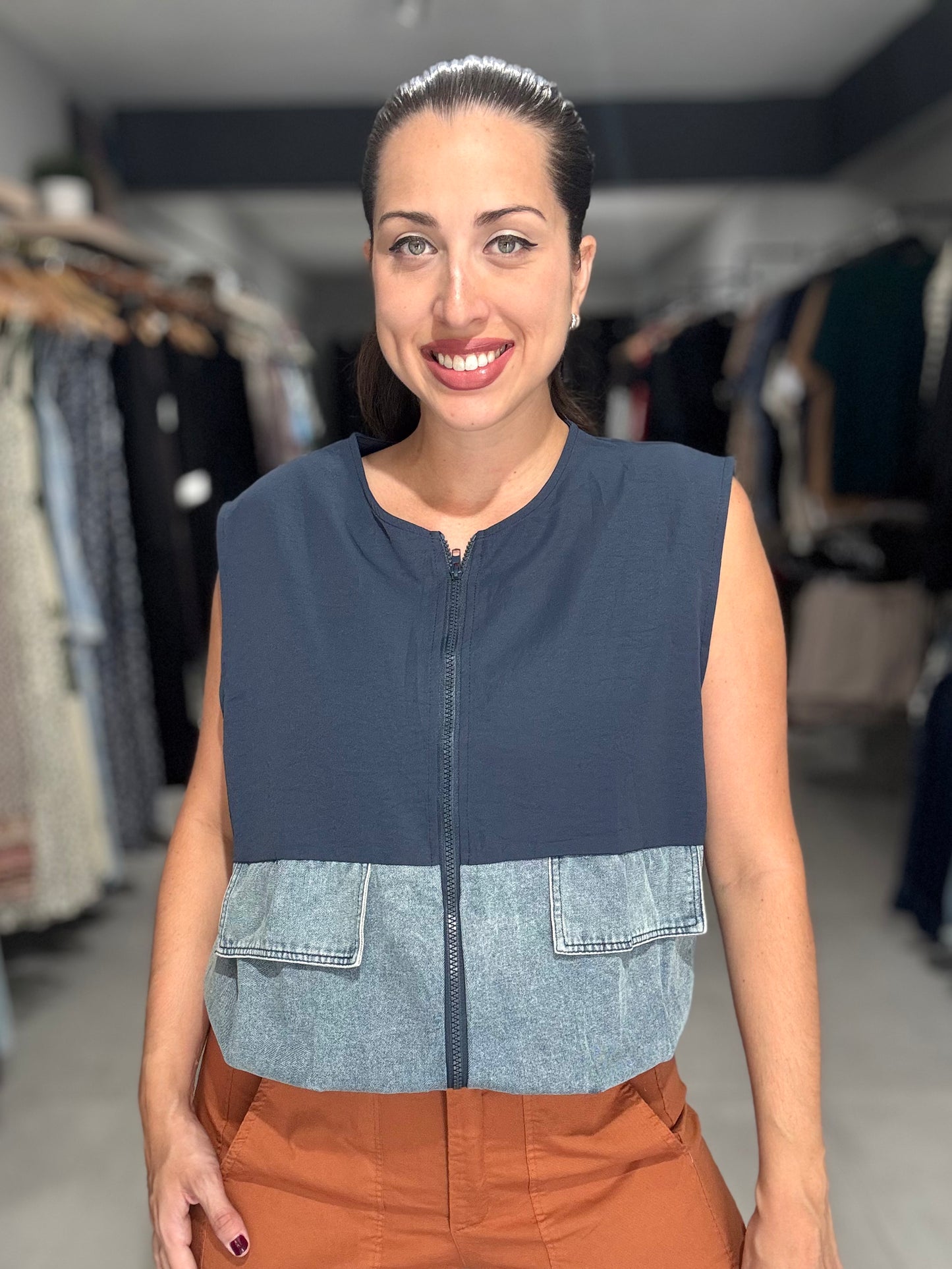 Half Denim Vest | NAVY