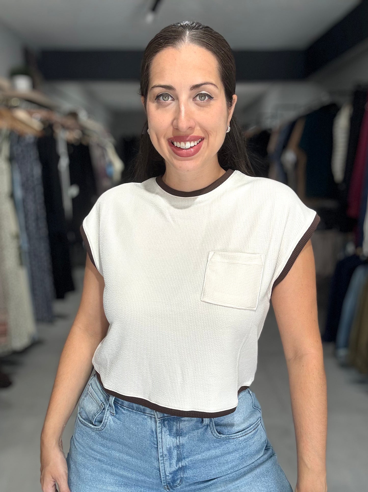 Contrast Trim Top | CREAM