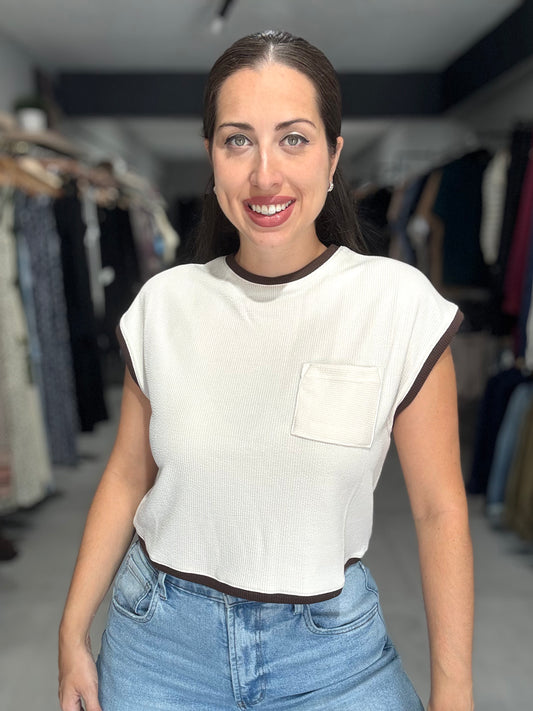 Contrast Trim Top | CREAM