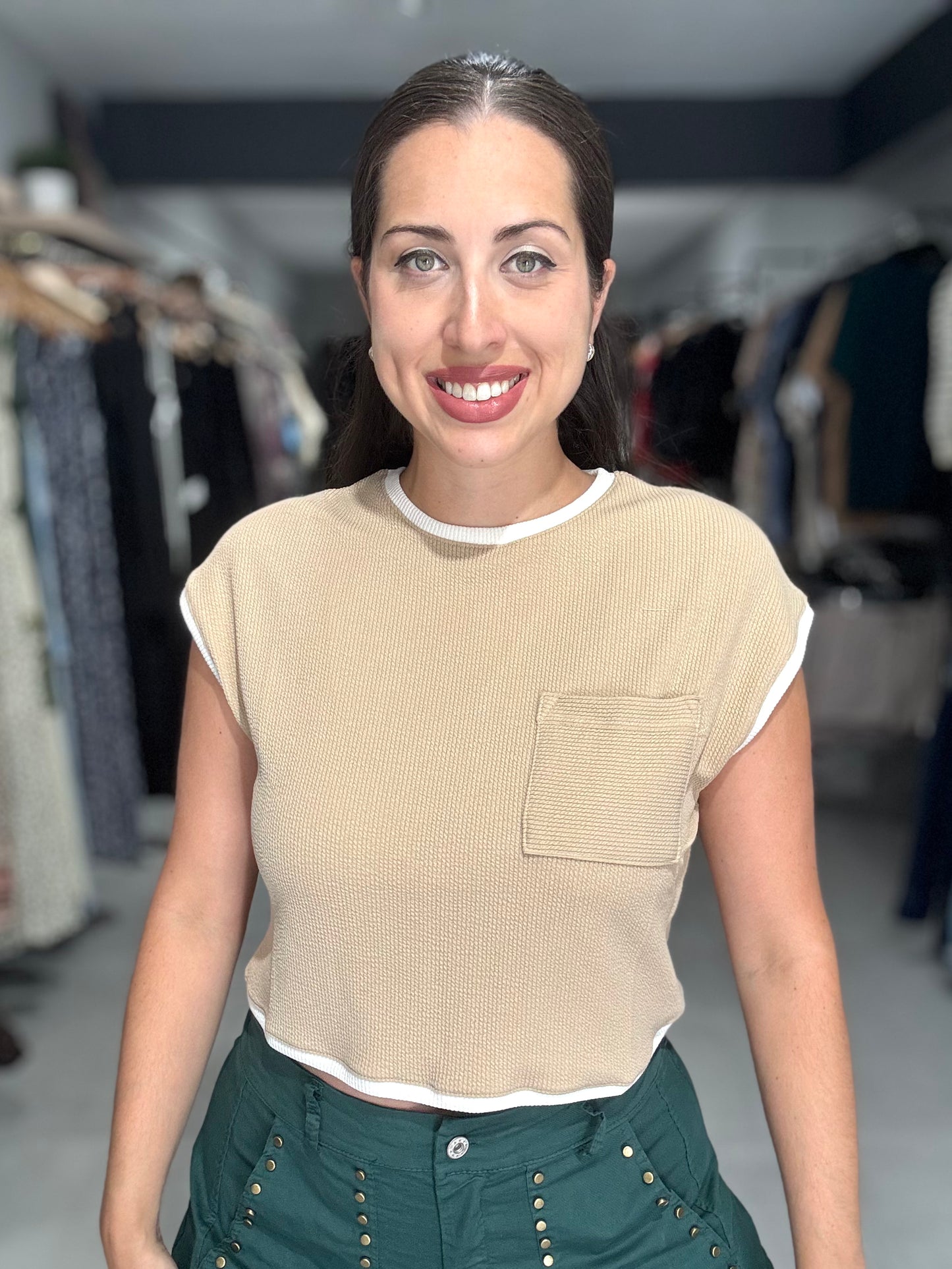 Contrast Trim Top | TAUPE