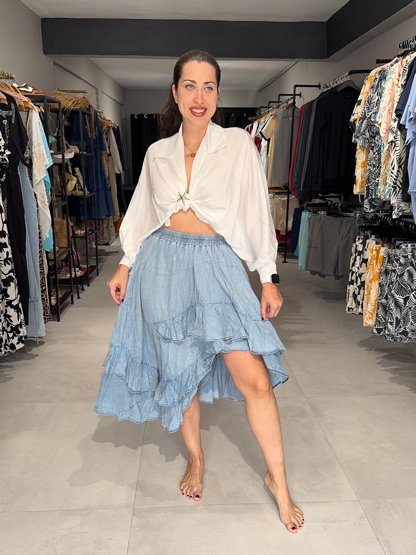 PRE ORDER | Denim Asymm Skirt | LIGHT DENIM