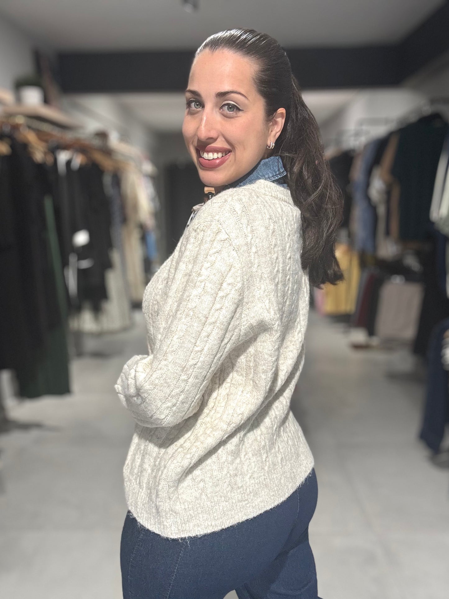 Denim Accent Knit Sweater | IVORY