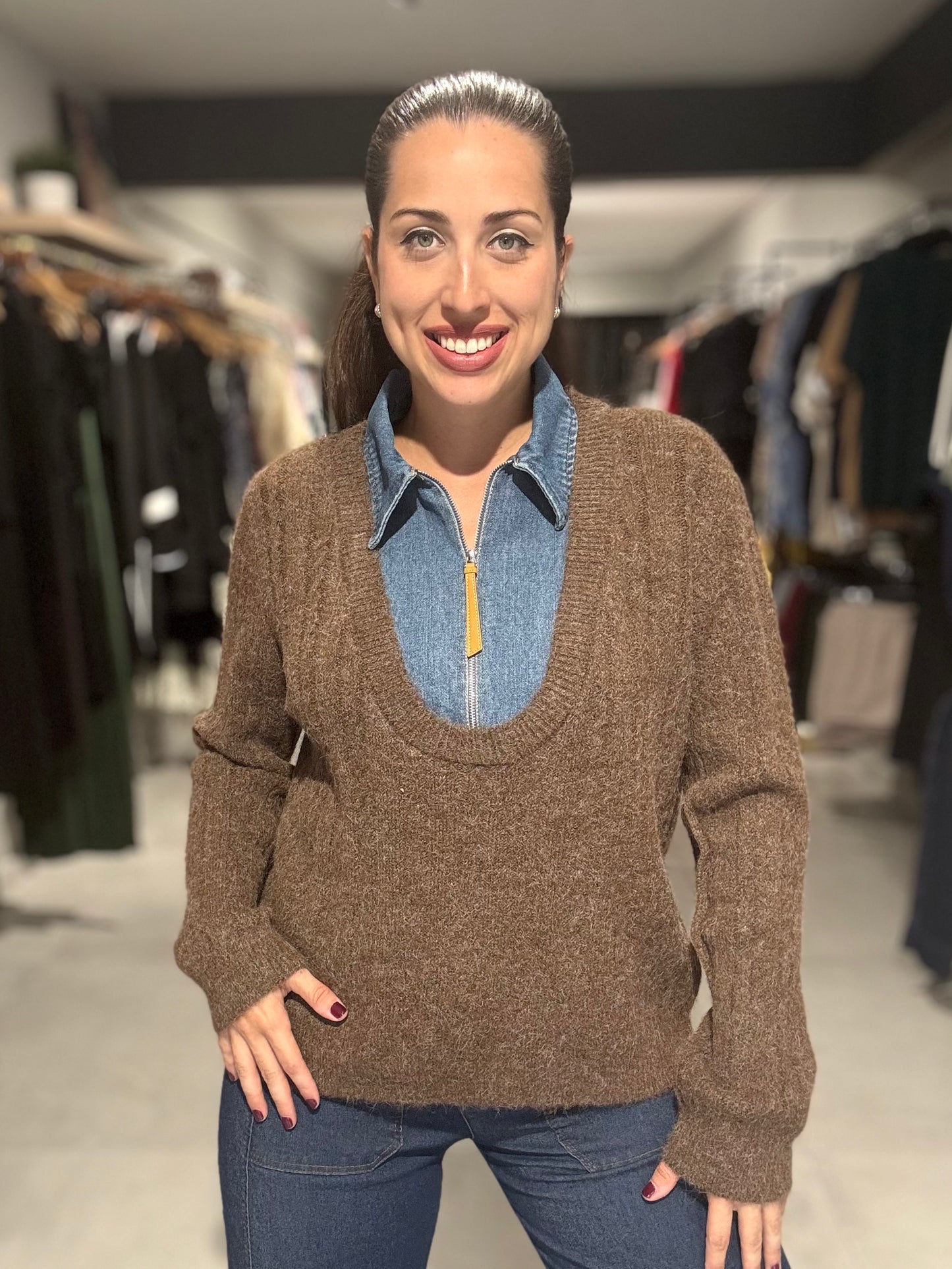 Denim Accent Knit Sweater | IMOCHA