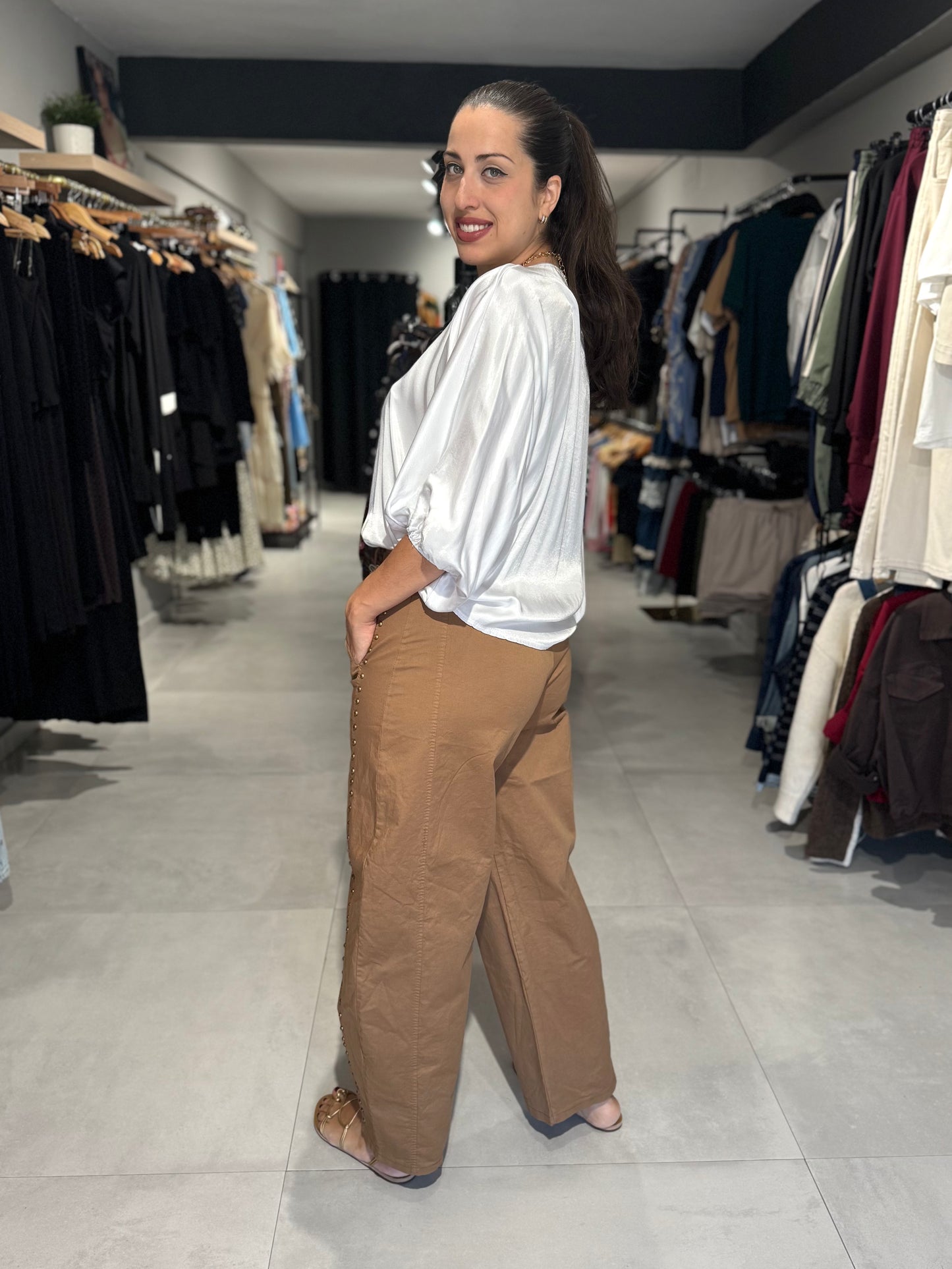 Studded Fall Barrel Pant | COGNAC