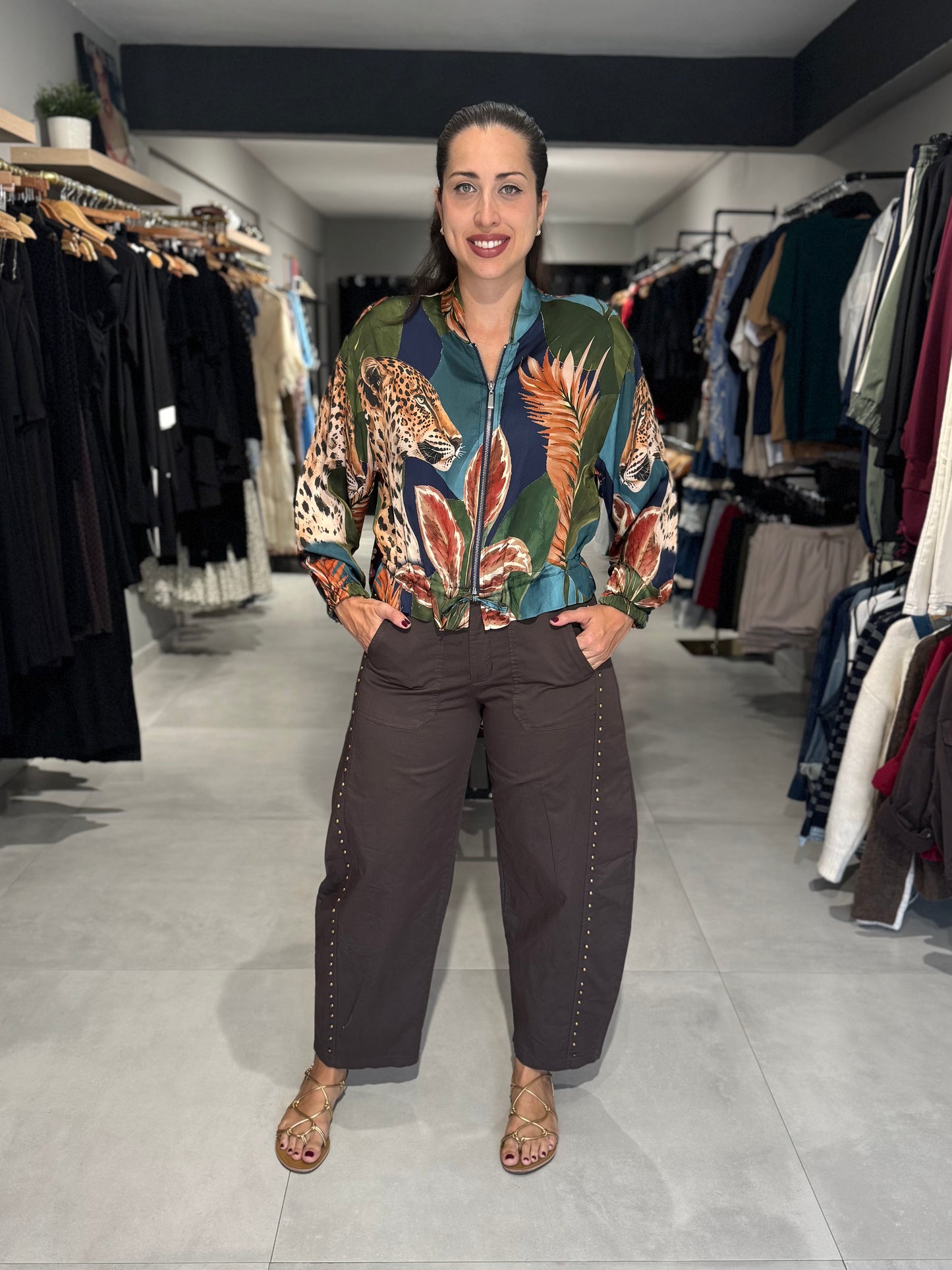 Studded Fall Barrel Pant | CHOCOLATE