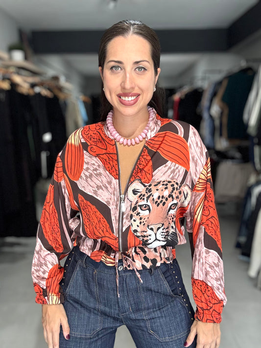 Tropical Leopard Jacket | BLUSH & ORANGE