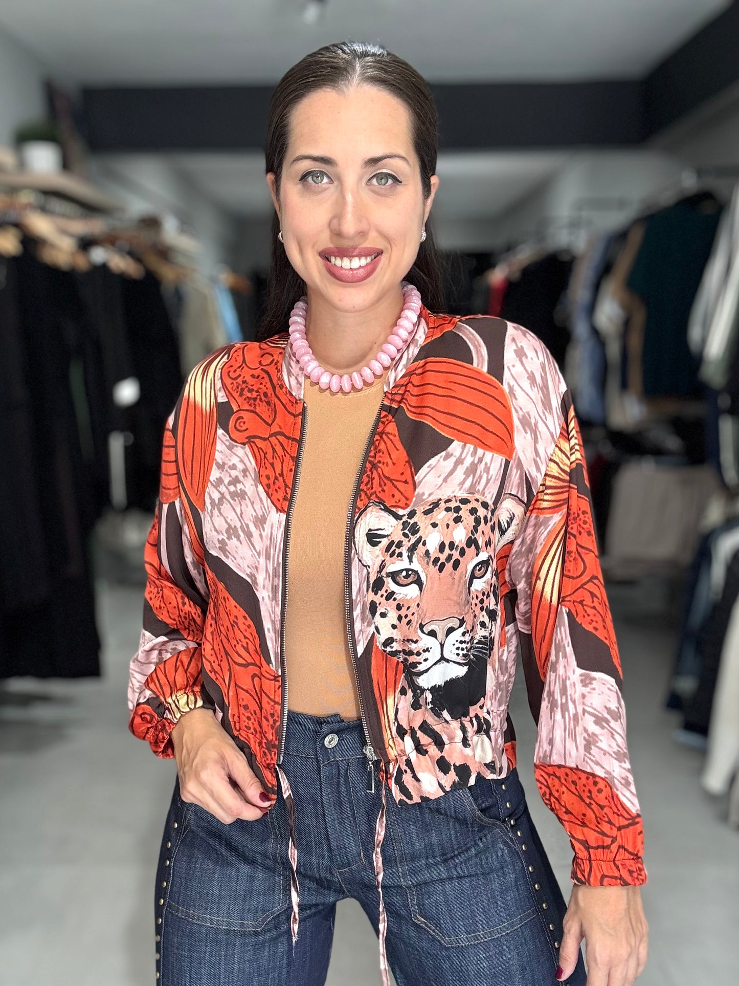 Tropical Leopard Jacket | BLUSH & ORANGE
