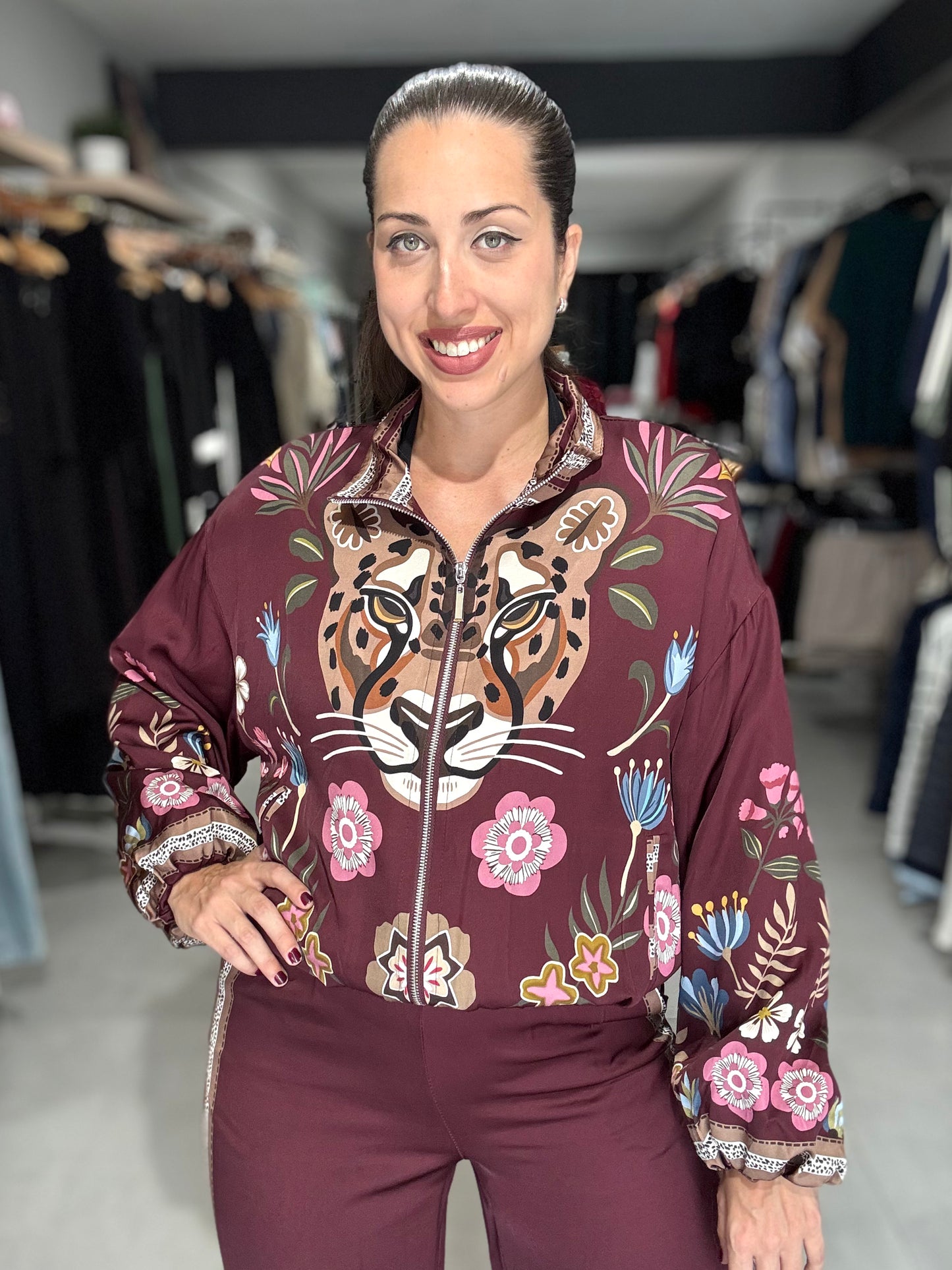 Botanical Leopard Jacket | BURGUNDY