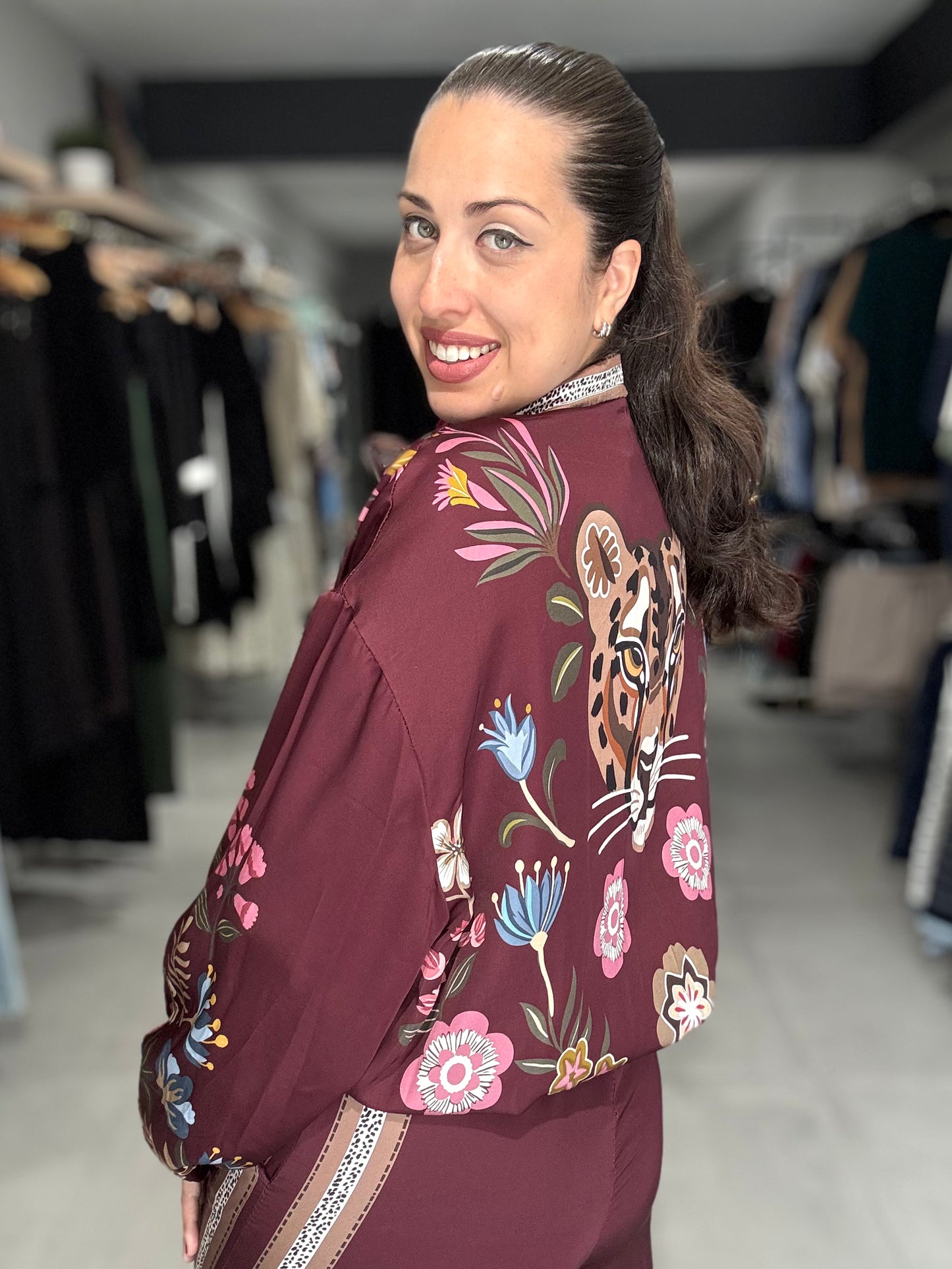 Botanical Leopard Jacket | BURGUNDY