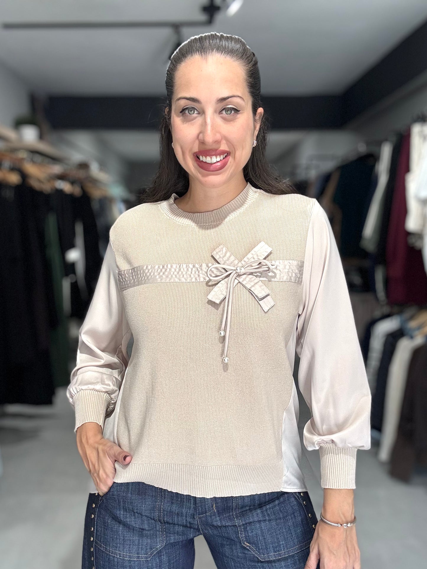 Aspen Sweater Blouse | ALMOND